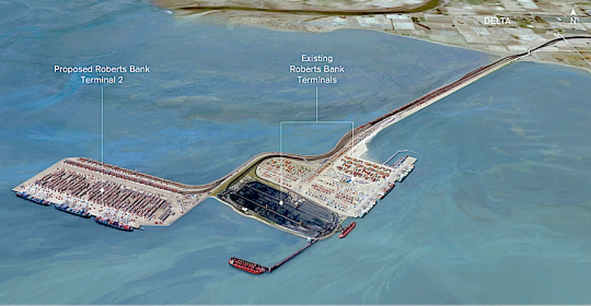 Port Metro Vancouver rendering of Terminal 2 (lower left) on Roberts Bank, south of Richmond